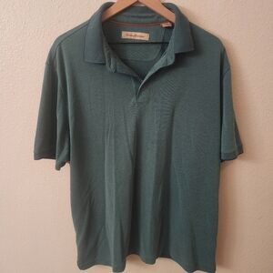 Tommy Bahama Teal Herringbone Casual Golf Polo Shirt Mens XL